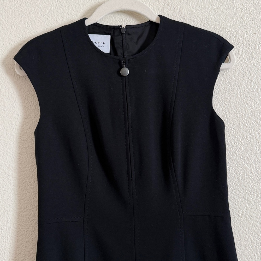 Akris punto Cap-Sleeve Zip-Front Seamed Dress, Black Sz 6 - Picture 6 of 16